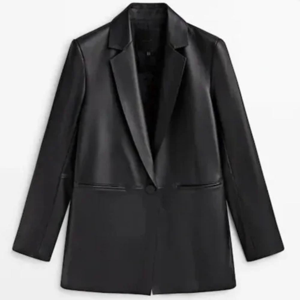 Massimo Dutti Leather Jacket Blazer Black NWT